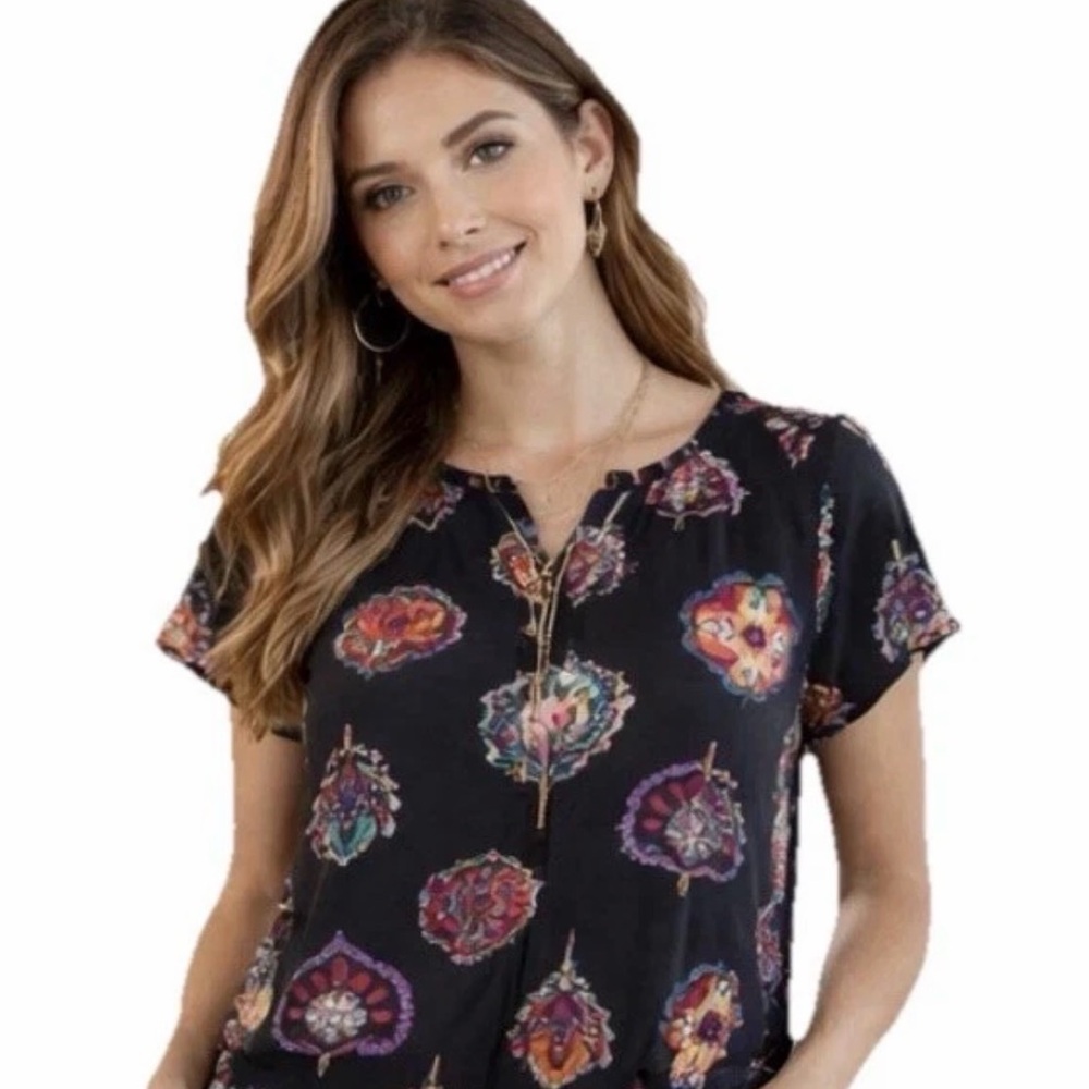 LOFT XS Boho Floral V Back Blouse